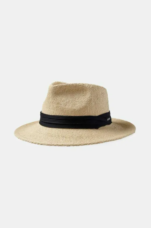 Sol Straw Fedora - Natural/Black sold by Brixton