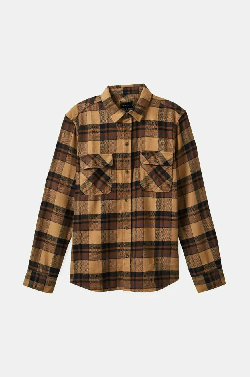Bowery L/S Flannel - Tigerʼs Eye/Pinecone Brown/Washed Black sold by Brixton