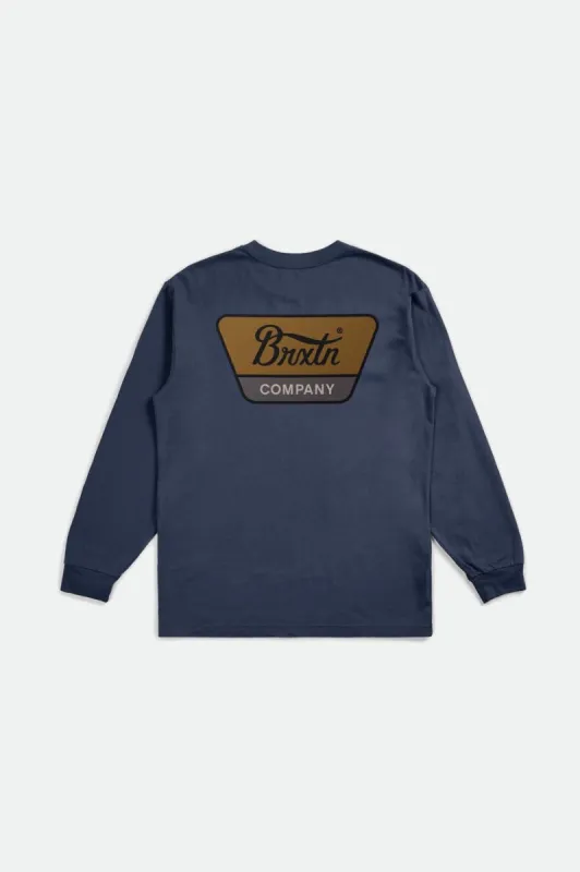 Linwood L/S Tee - Washed Navy/Golden Brown/Dusk sold by Brixton