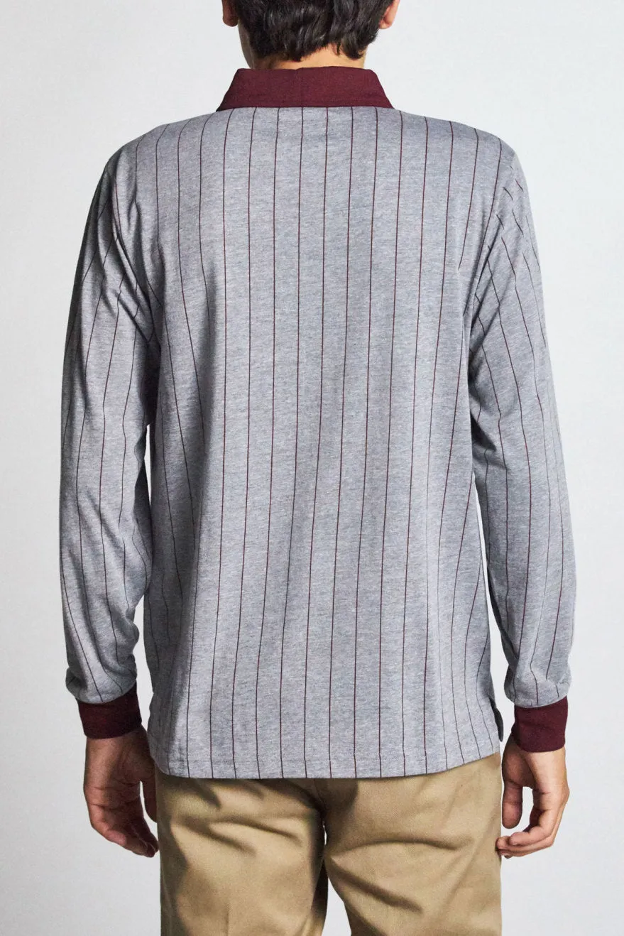 Carlos L/S Polo Knit - Heather Grey/Maroon sold by Brixton product image thumbnail 3
