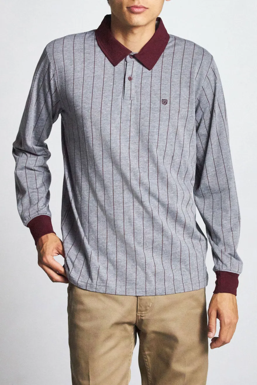 Carlos L/S Polo Knit - Heather Grey/Maroon sold by Brixton