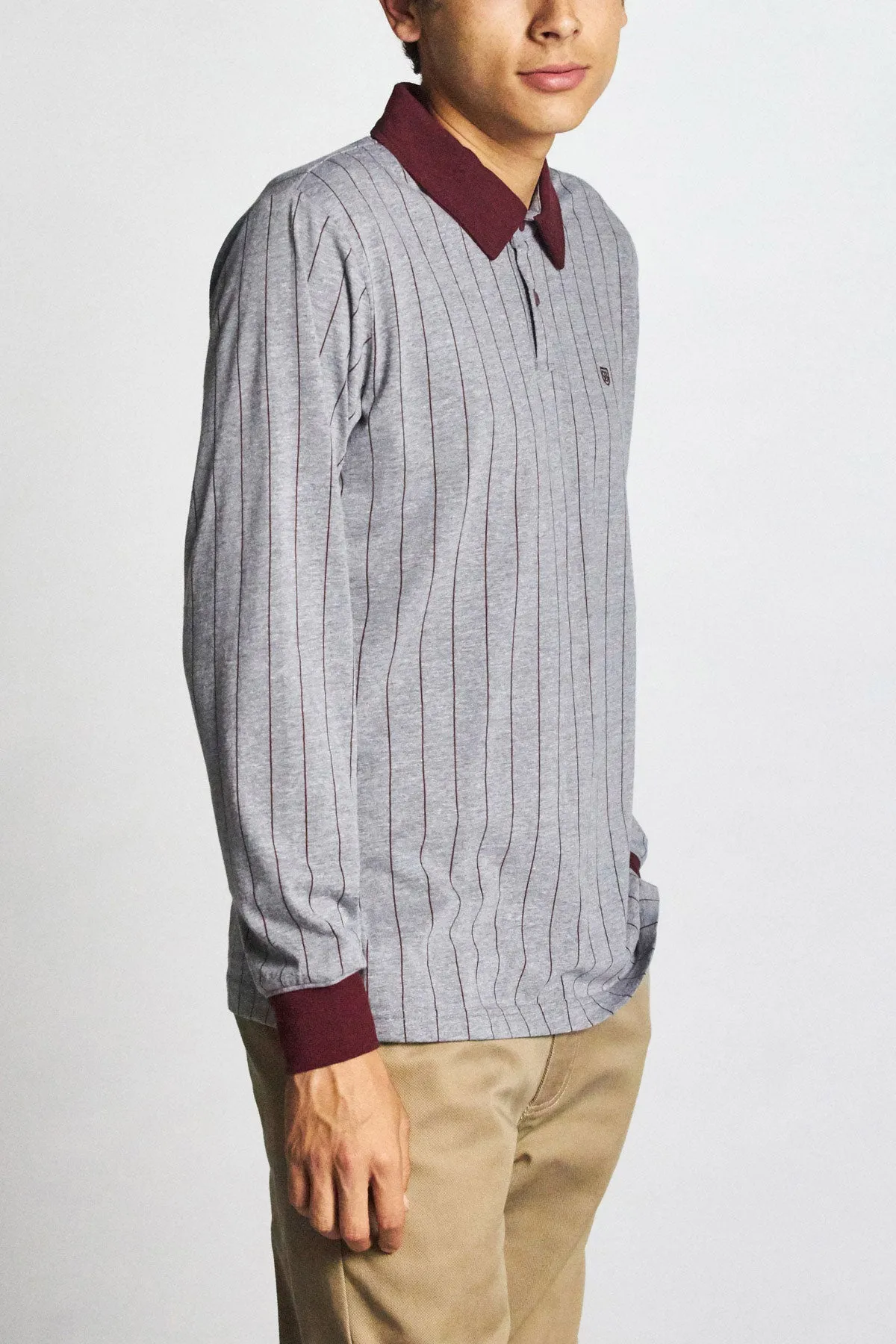 Carlos L/S Polo Knit - Heather Grey/Maroon sold by Brixton product image thumbnail 4