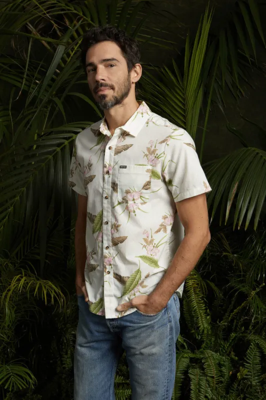 Charter Print S/S Woven Shirt - Off White/Dark Earth sold by Brixton