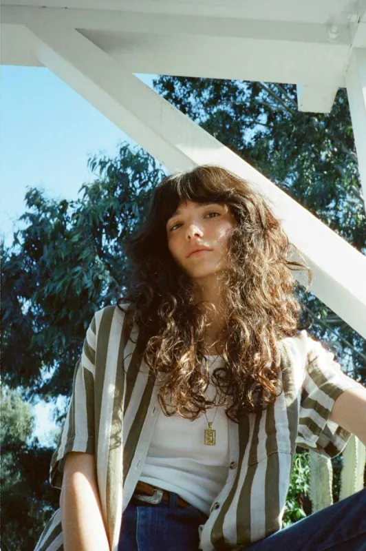 Mykonos Stripe Boyfriend S/S Woven Shirt - Military Olive sold by Brixton