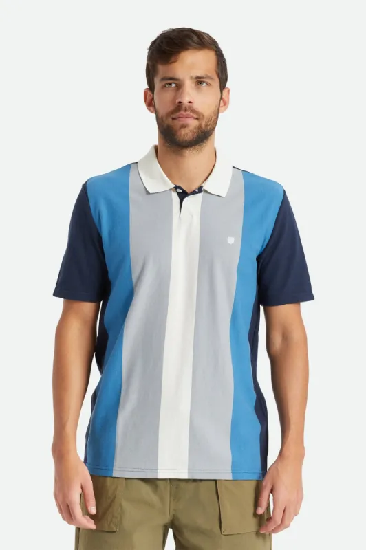 Shield S/S Polo Knit - Off White/Haze/Sky Blue sold by Brixton