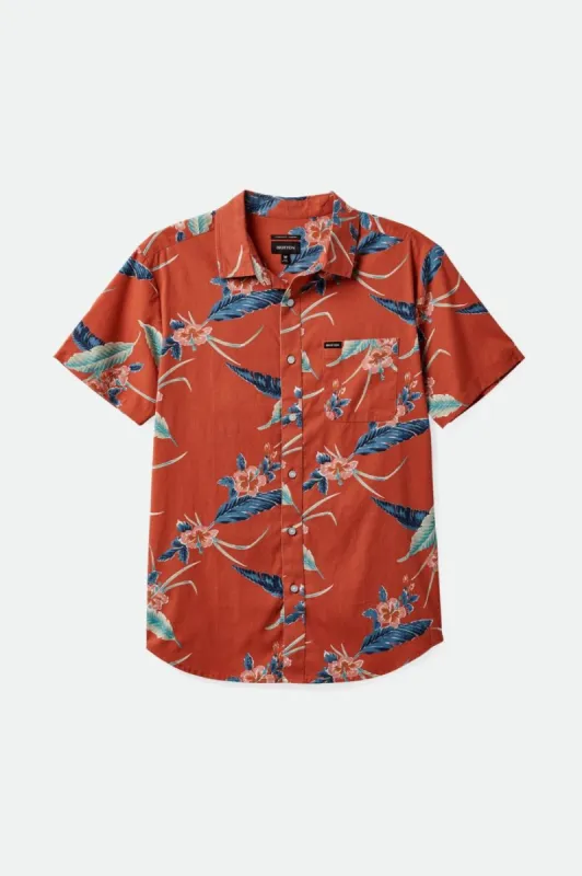 Charter Print S/S Woven Shirt - Burnt Red/Pacific Blue sold by Brixton