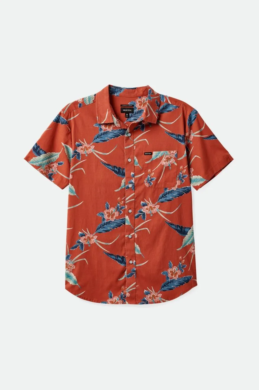 Charter Print S/S Woven Shirt - Burnt Red/Pacific Blue sold by Brixton