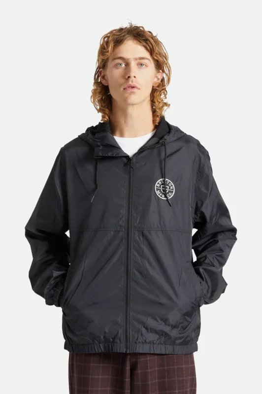 Claxton Crest Lightweight Zip Hood Jacket - Black/Black sold by Brixton