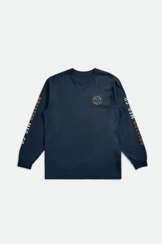 Crest L/S Standard Tee - Moonlit Ocean/Burnt Orange/White sold by Brixton