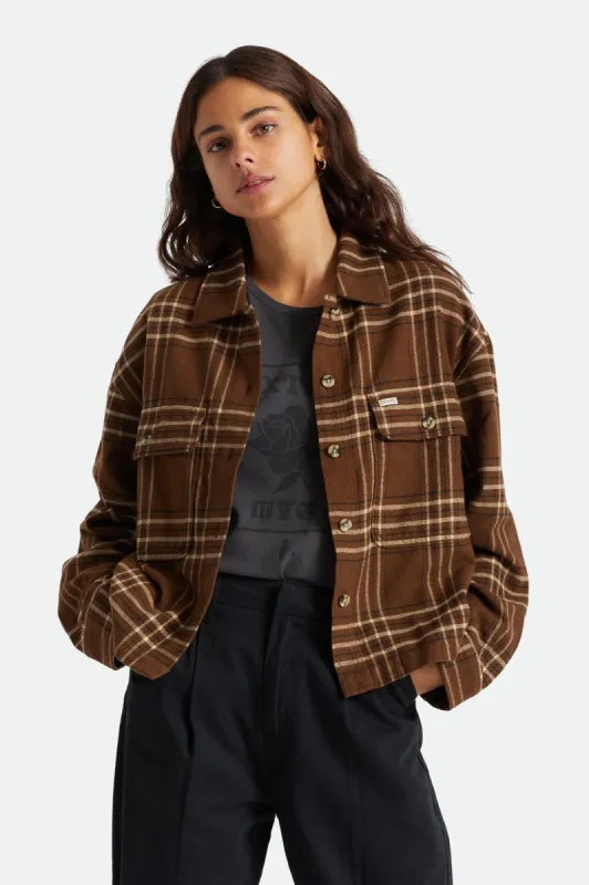 Bowery Women's L/S Flannel - Washed Brown/Black sold by Brixton