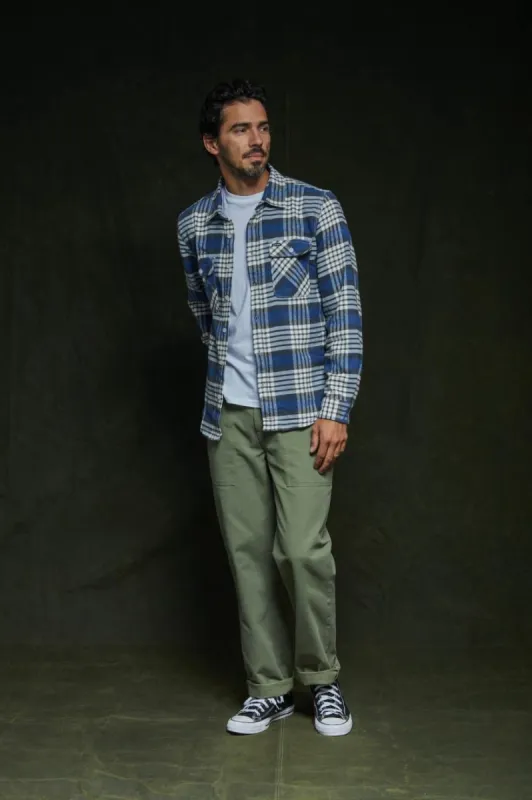 Bowery L/S Flannel - Pacific Blue/Whitecap/Black sold by Brixton