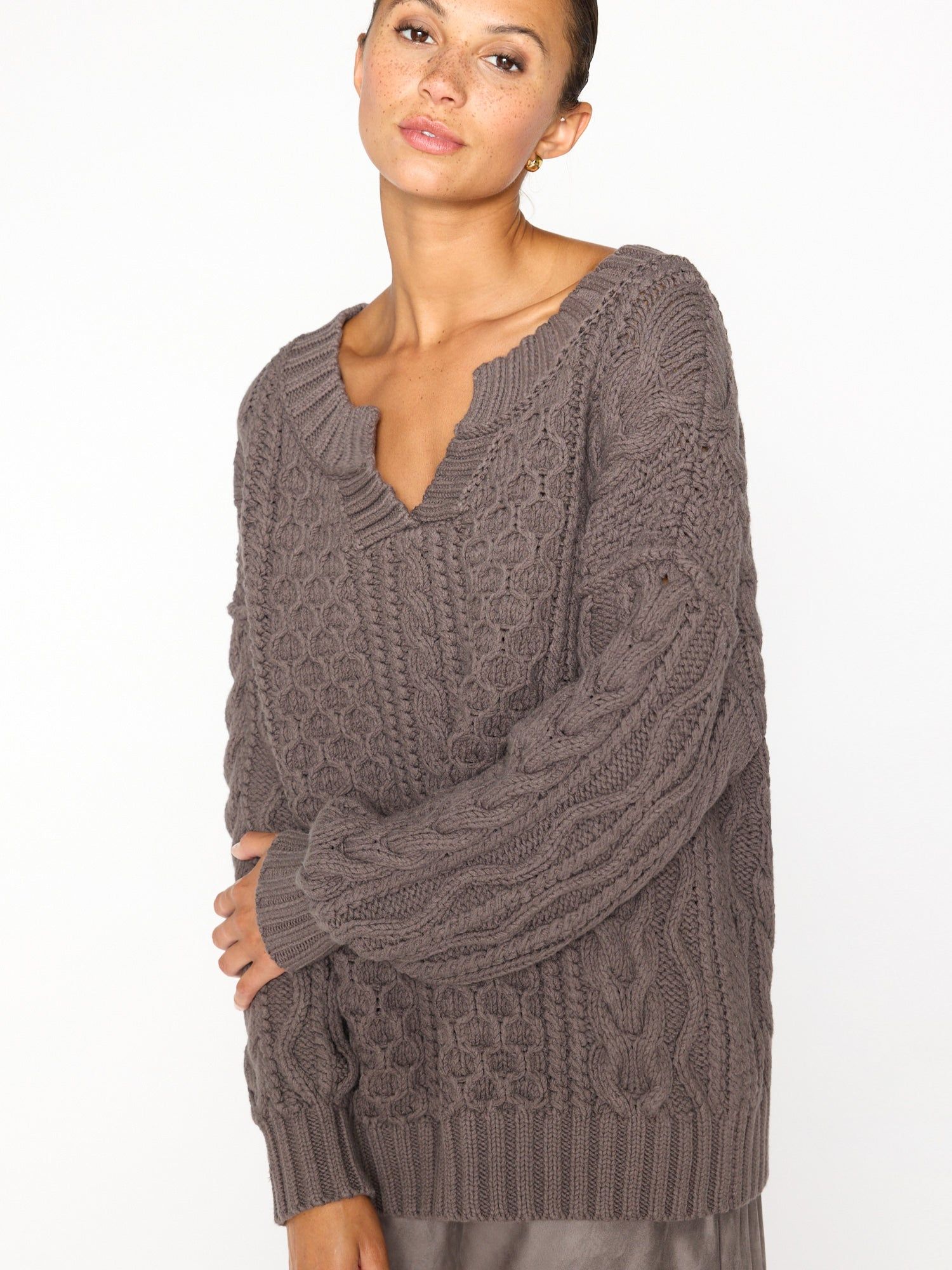 The Talia Handknit Cable sold by Brochu Walker