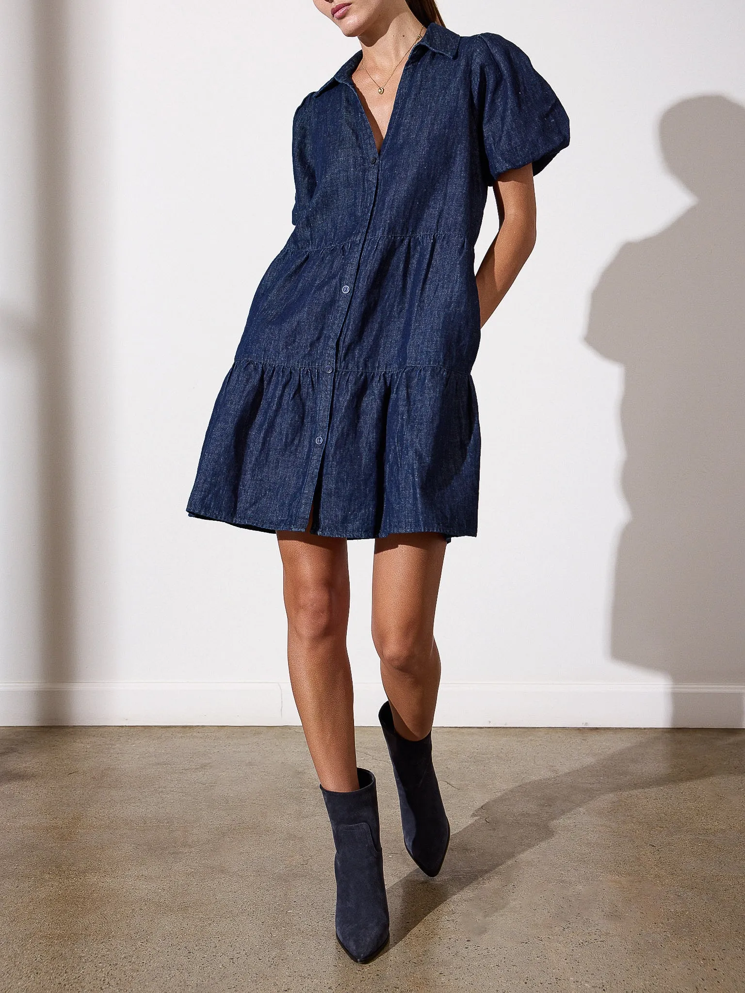 The Havana Mini Indigo Dress sold by Brochu Walker