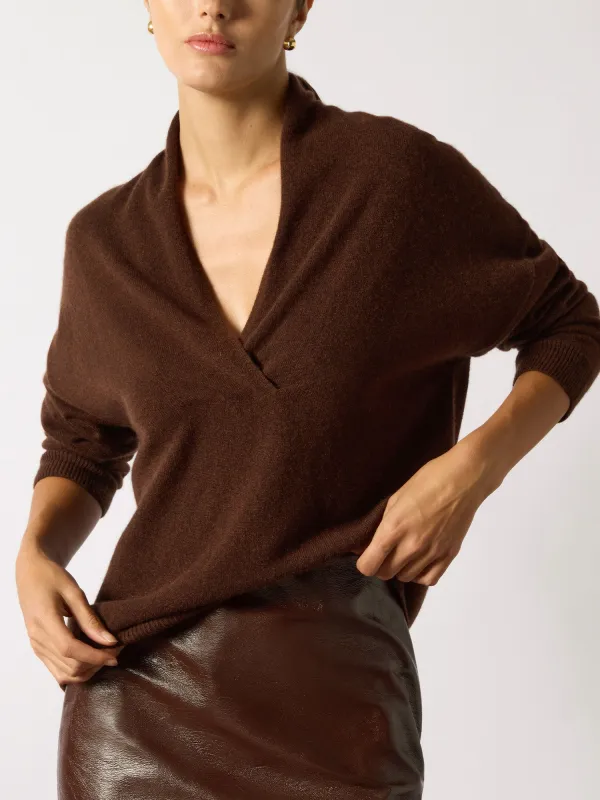 The Siena Wrap Neck Cashmere Pullover made by Brochu Walker
