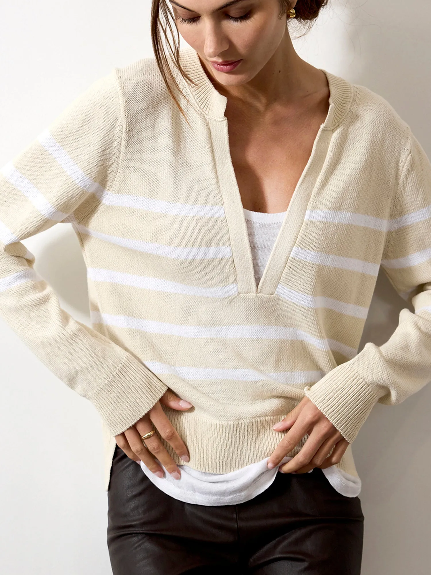 The Roan Layered Stripe Henley sold by Brochu Walker