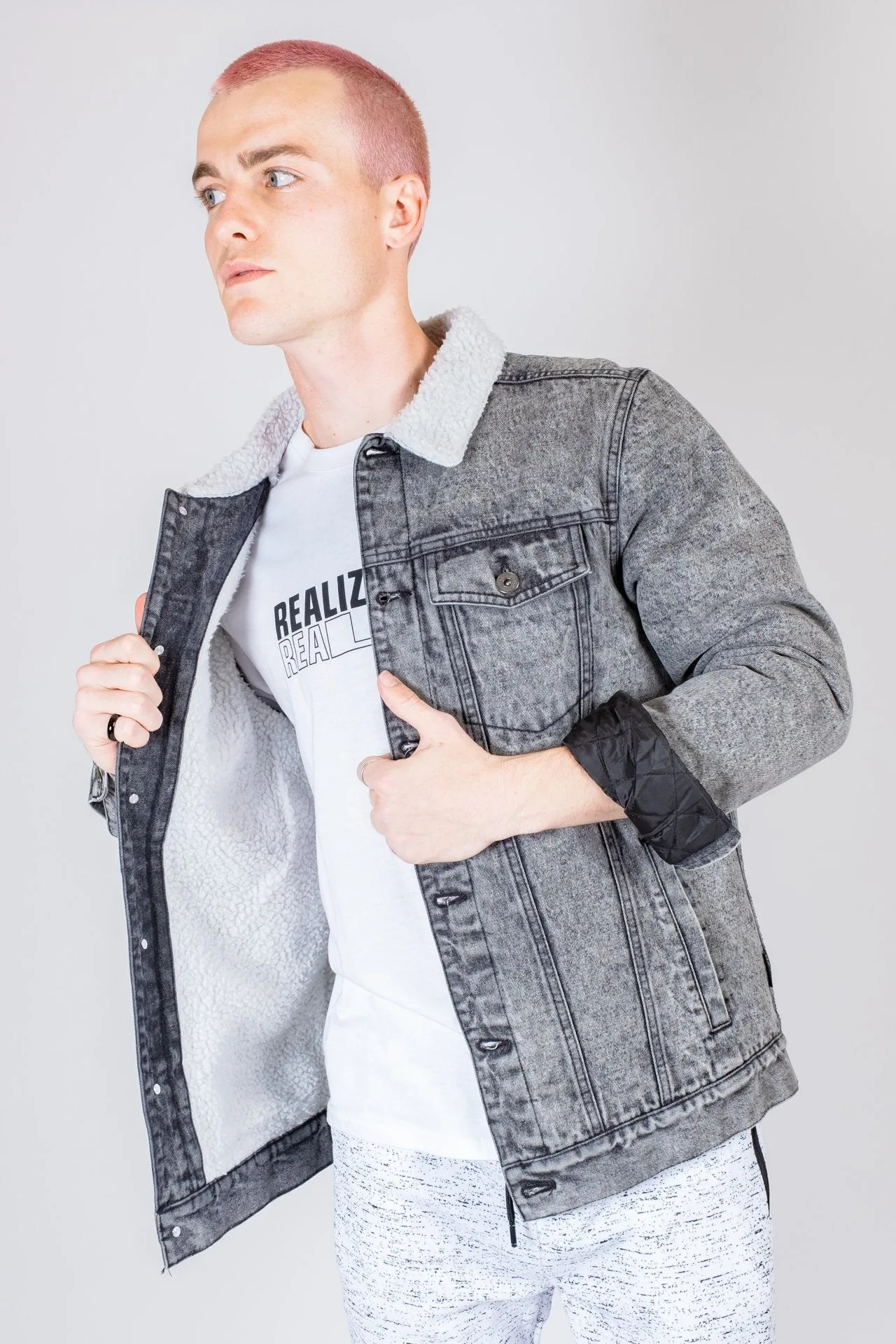 Black Stone Wash Denim Sherpa Jacket sold by Brooklyn Cloth product image thumbnail 3