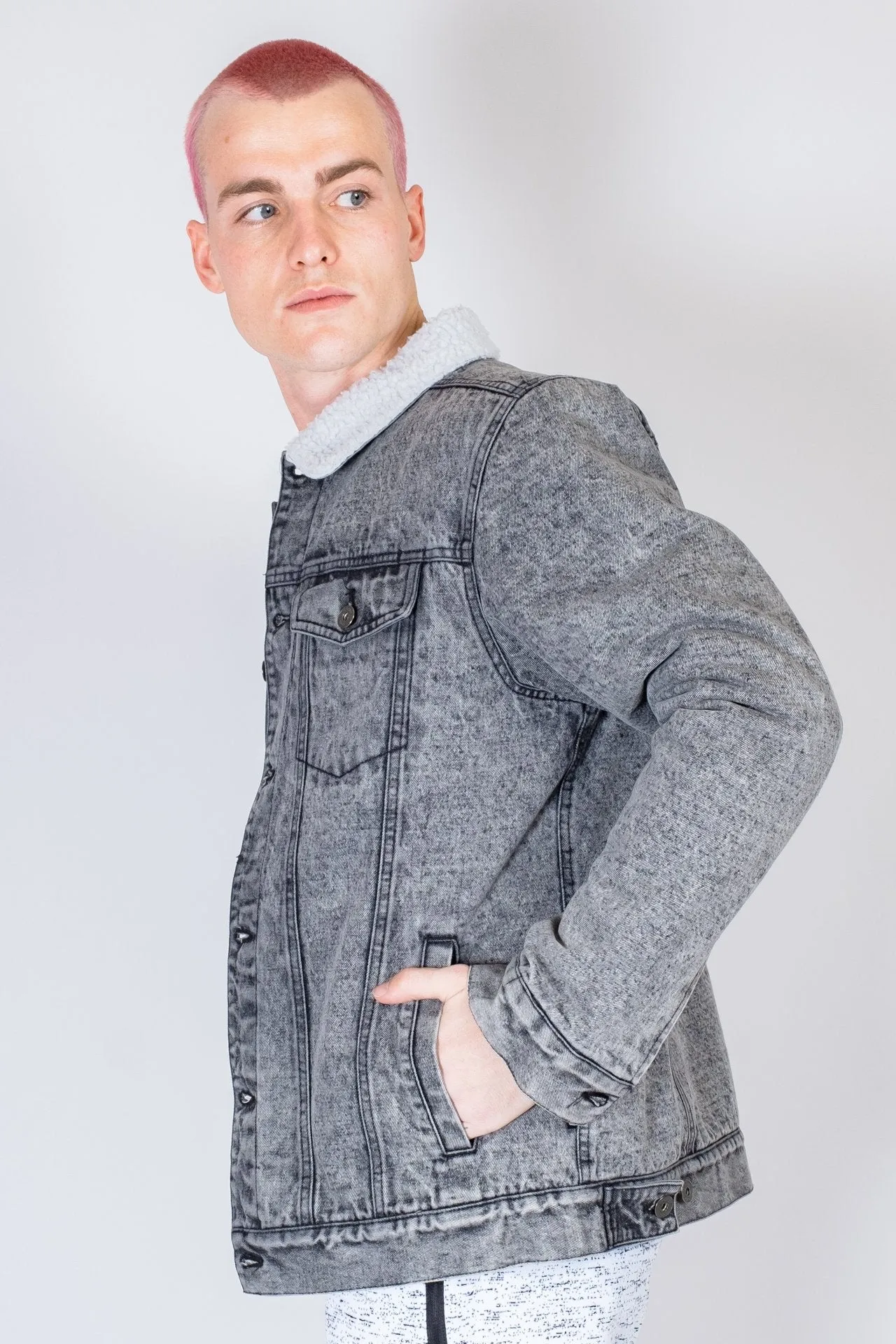 Black Stone Wash Denim Sherpa Jacket sold by Brooklyn Cloth product image thumbnail 4