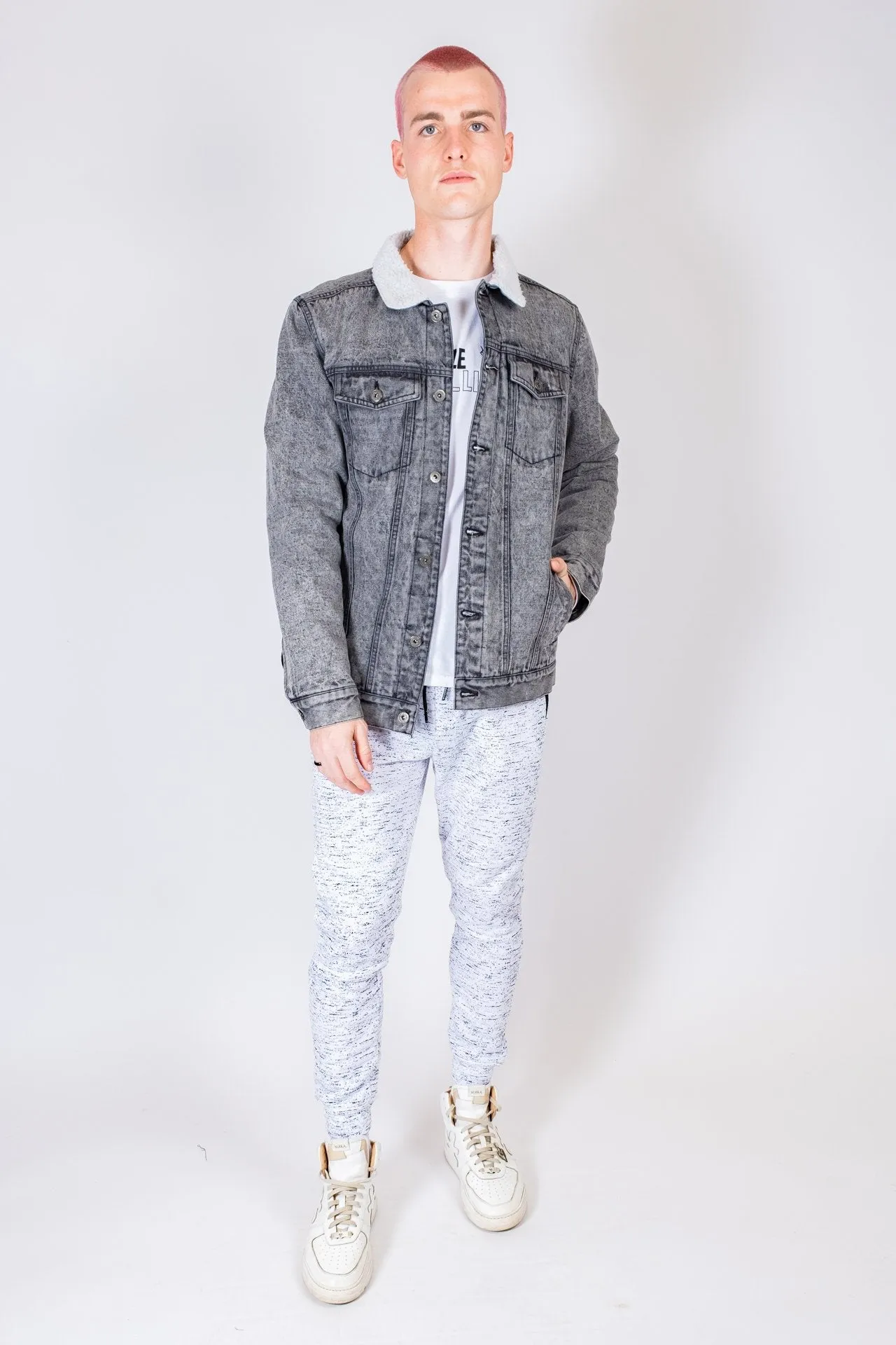 Black Stone Wash Denim Sherpa Jacket sold by Brooklyn Cloth product image thumbnail 5