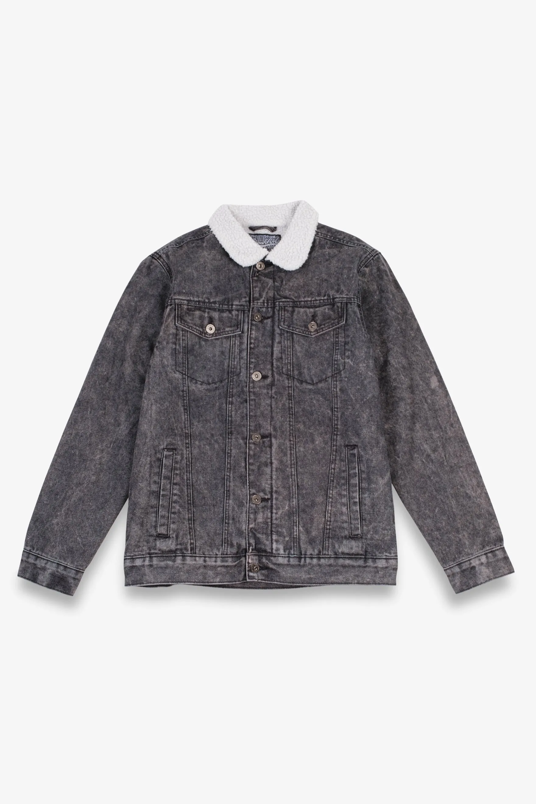 Black Stone Wash Denim Sherpa Jacket sold by Brooklyn Cloth