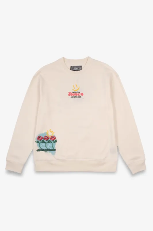 Cream Smell The Roses Drop Shoulder Crewneck Sweatshirt sold by Brooklyn Cloth
