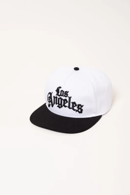 White Los Angeles Flat Brim Hat sold by Brooklyn Cloth