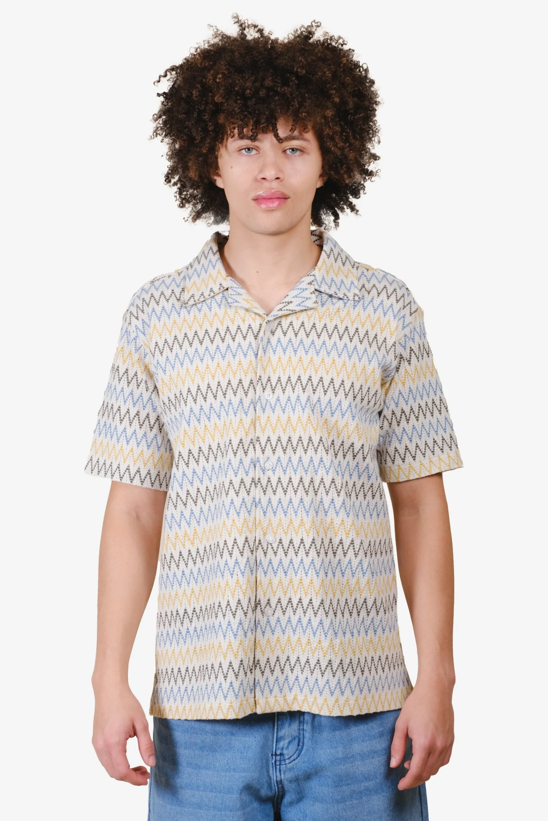 Zig Zag Knit Camp Collar Shirt sold by Brooklyn Cloth
