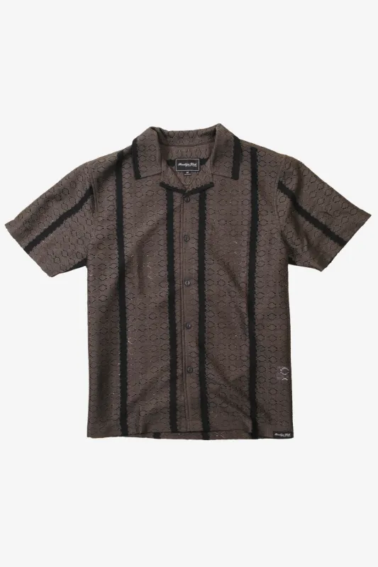 Jacquard Knit Vertical Stripe Camp Collar Shirt sold by Brooklyn Cloth