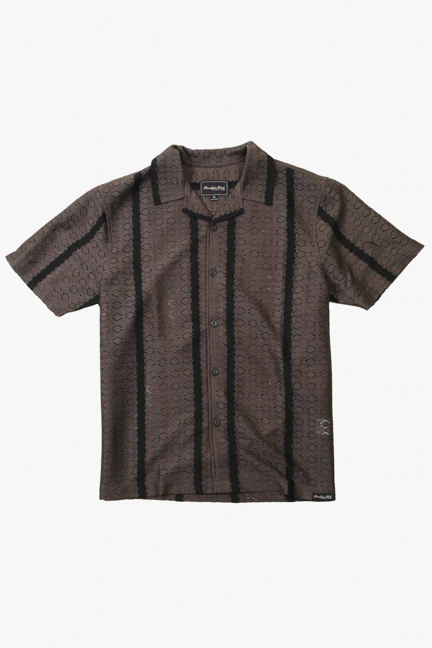 Jacquard Knit Vertical Stripe Camp Collar Shirt sold by Brooklyn Cloth