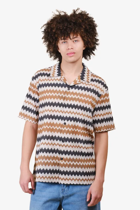 Zig Zag Jacquard Camp Shirt made by Brooklyn Cloth