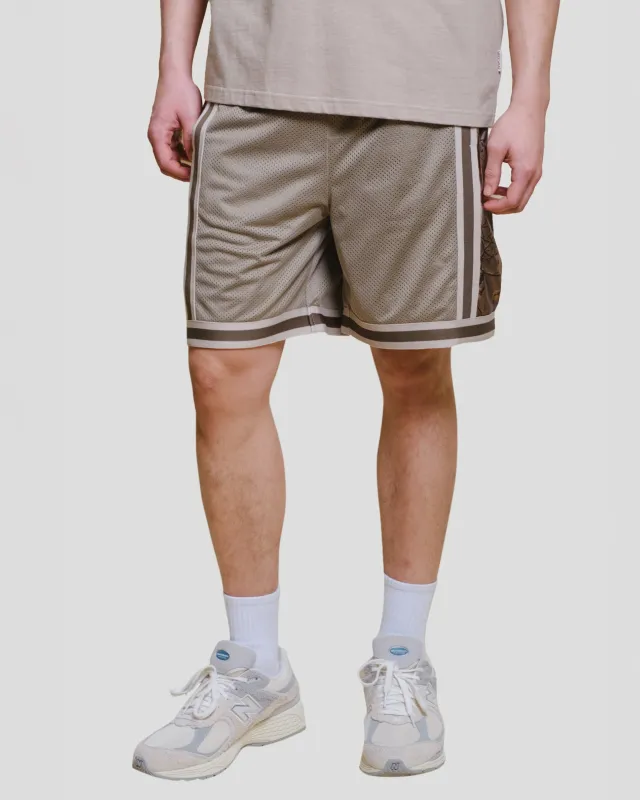 Camo Paneled Mesh Shorts made by Brooklyn Cloth