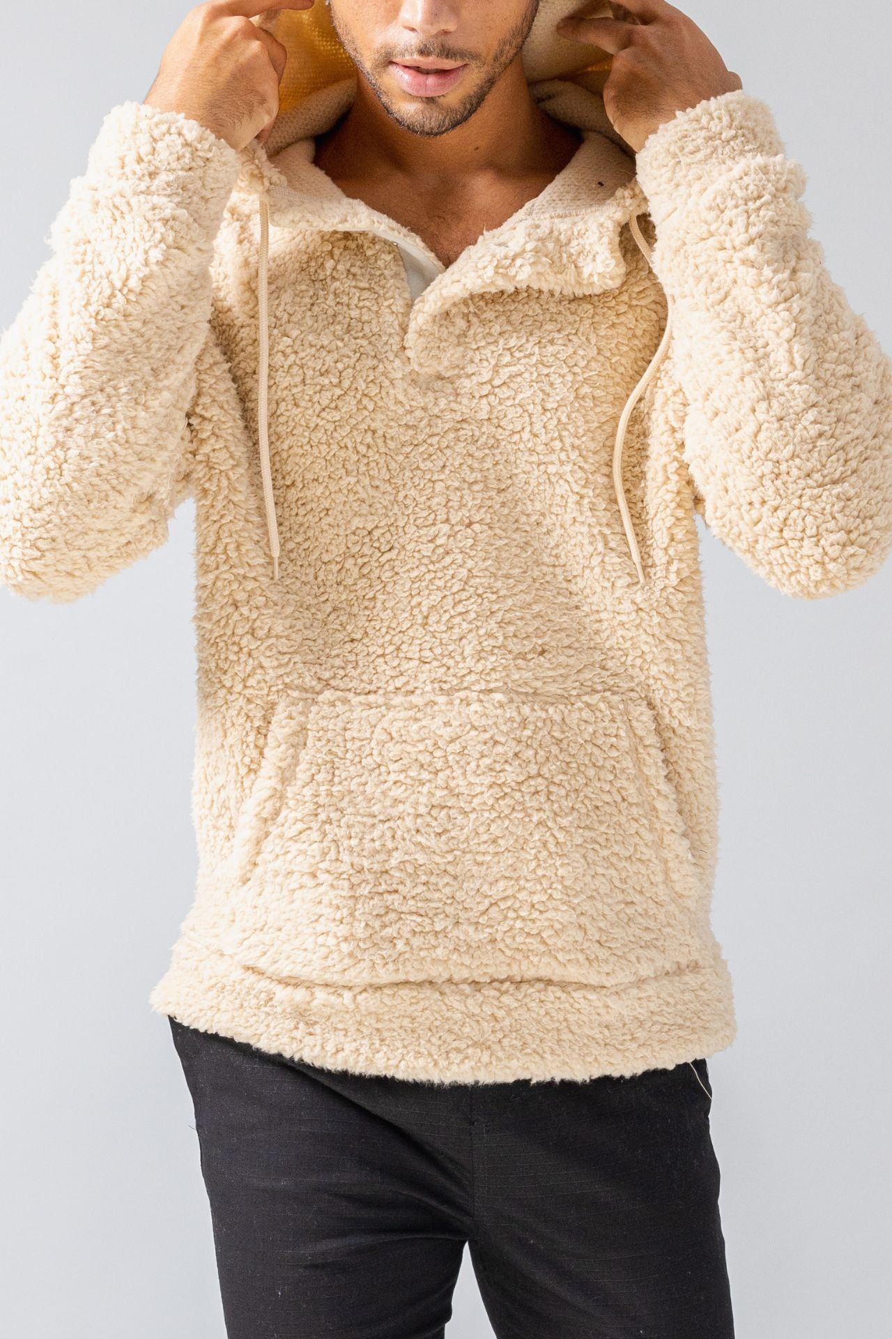 Biscuit Henley Neck Snap Sherpa Hoodie sold by Brooklyn Cloth product image thumbnail 3