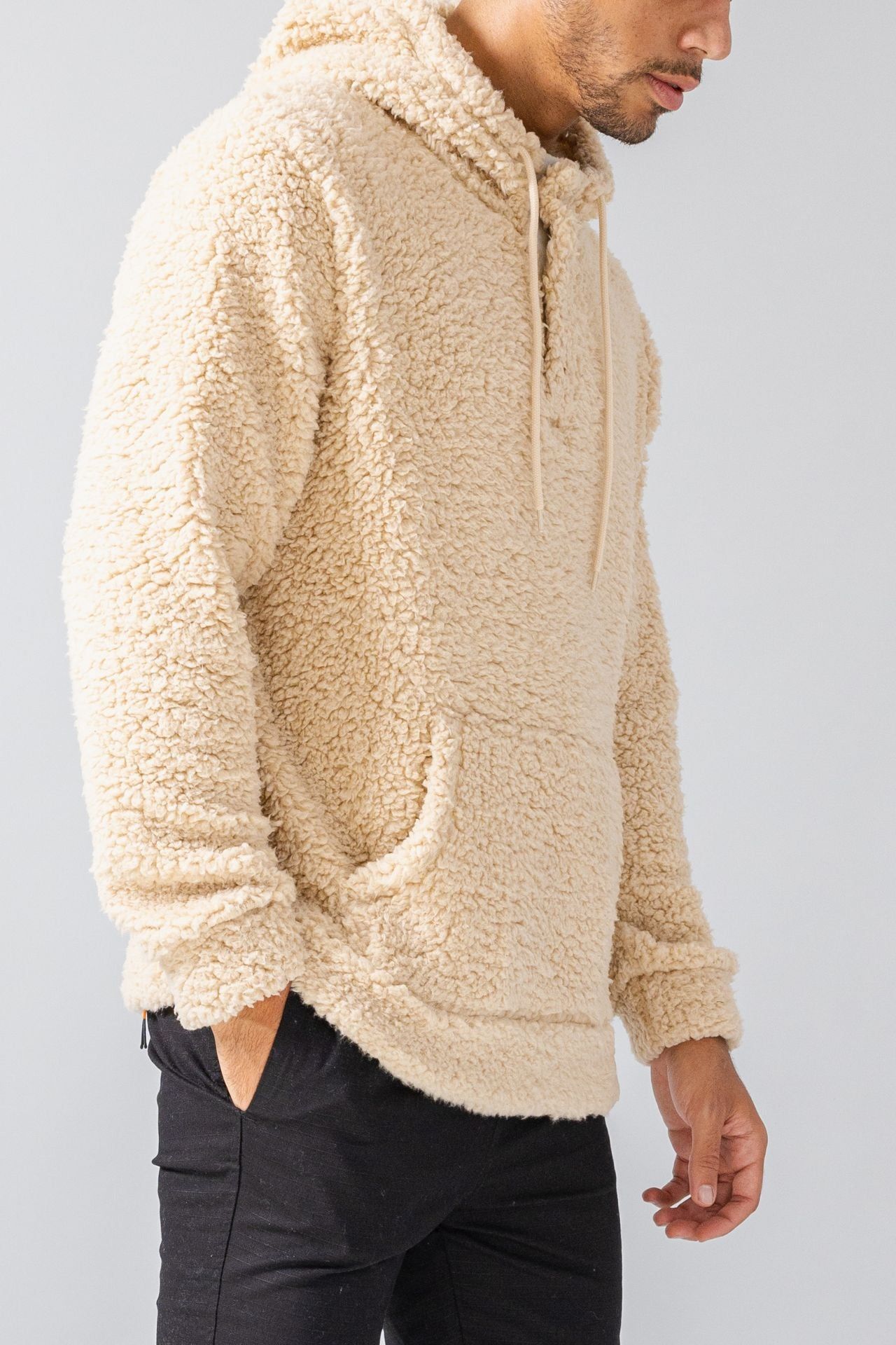 Biscuit Henley Neck Snap Sherpa Hoodie sold by Brooklyn Cloth product image thumbnail 4