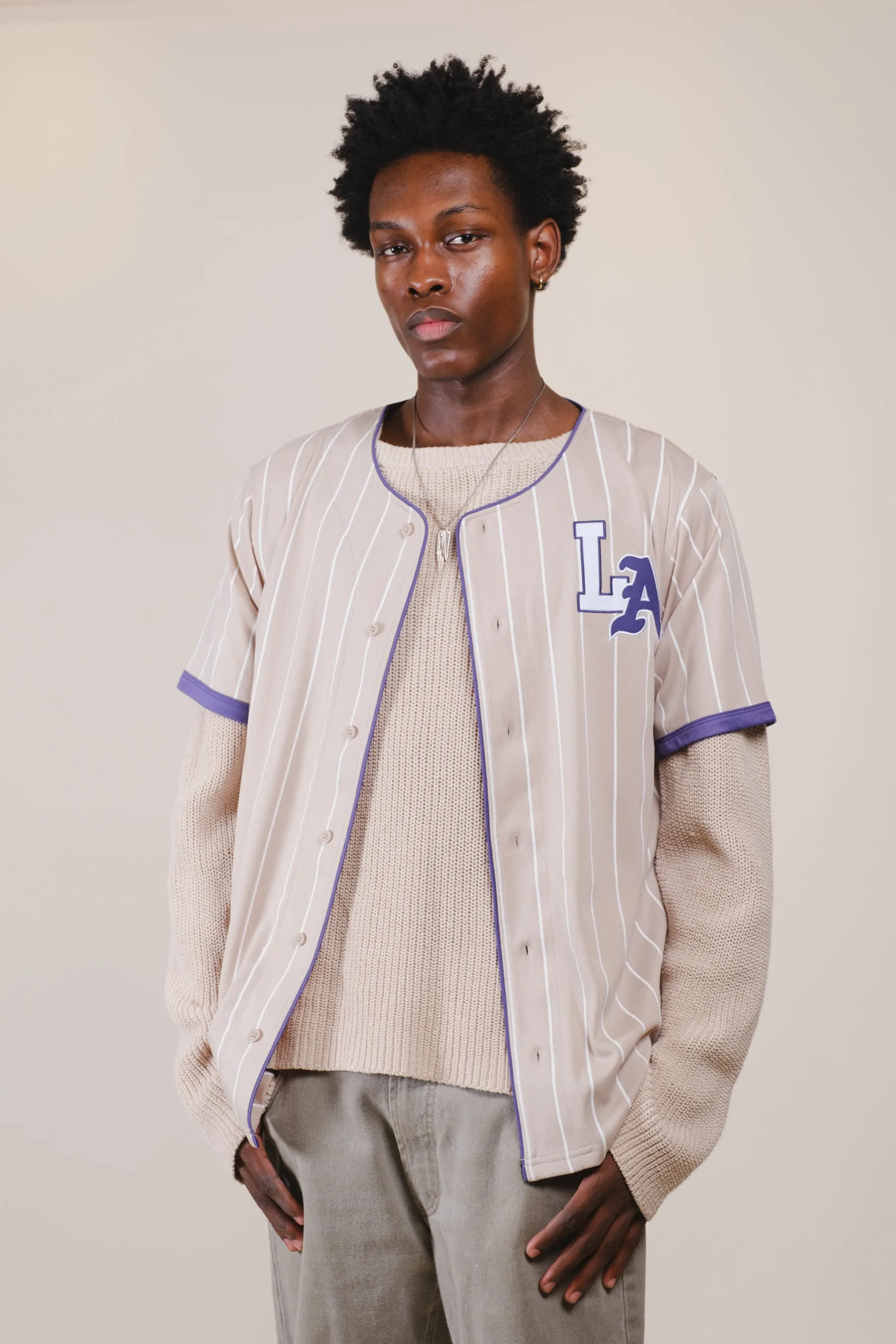 LA Pinstripe Baseball Jersey sold by Brooklyn Cloth