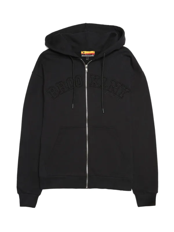 Women's "Brooklyn NY" Zip-Up Hoodie in Black sold by Brooklyn Industries