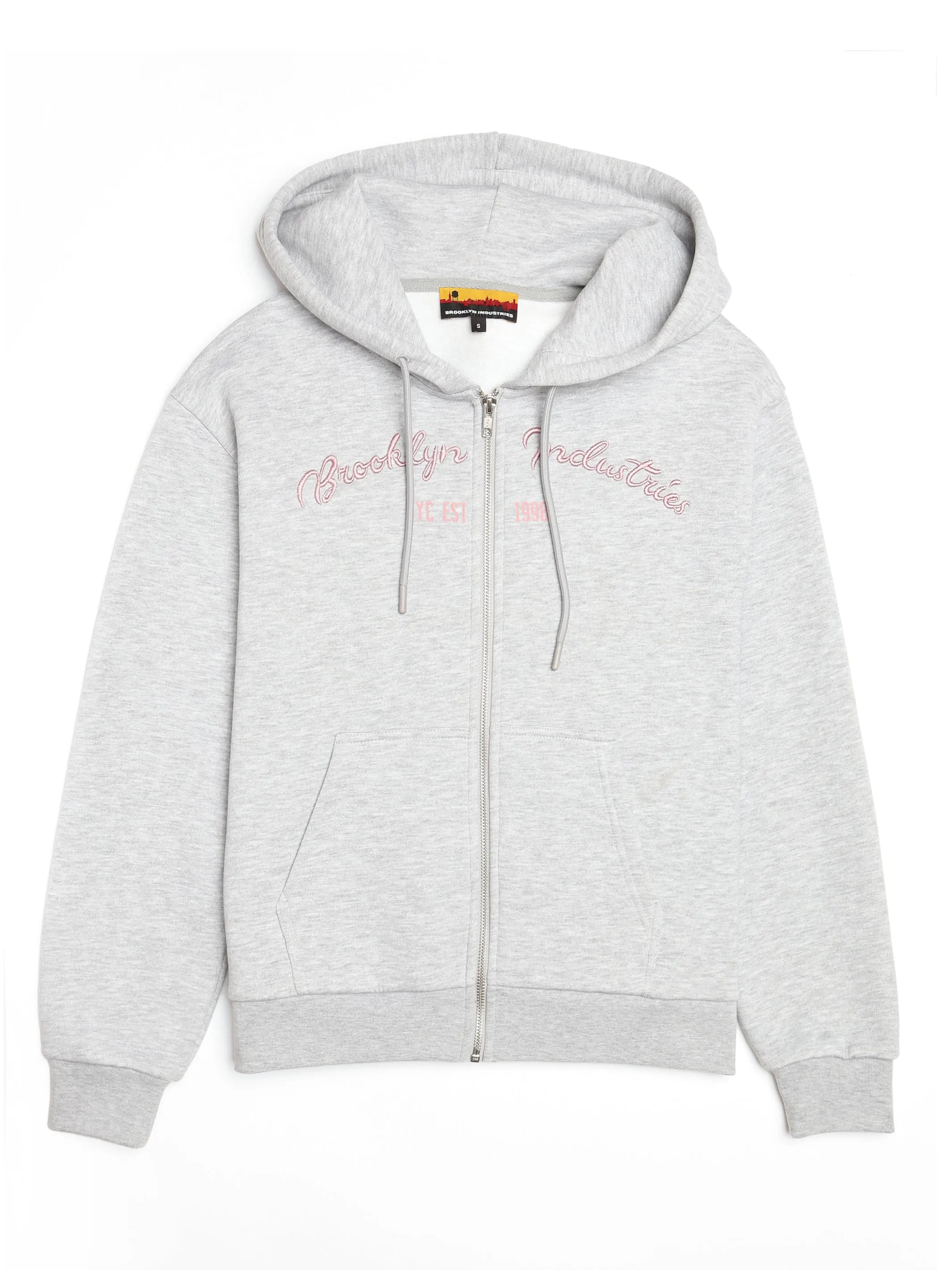 Women's BKI 1998 Zip Up Hoodie in Grey Melange sold by Brooklyn Industries