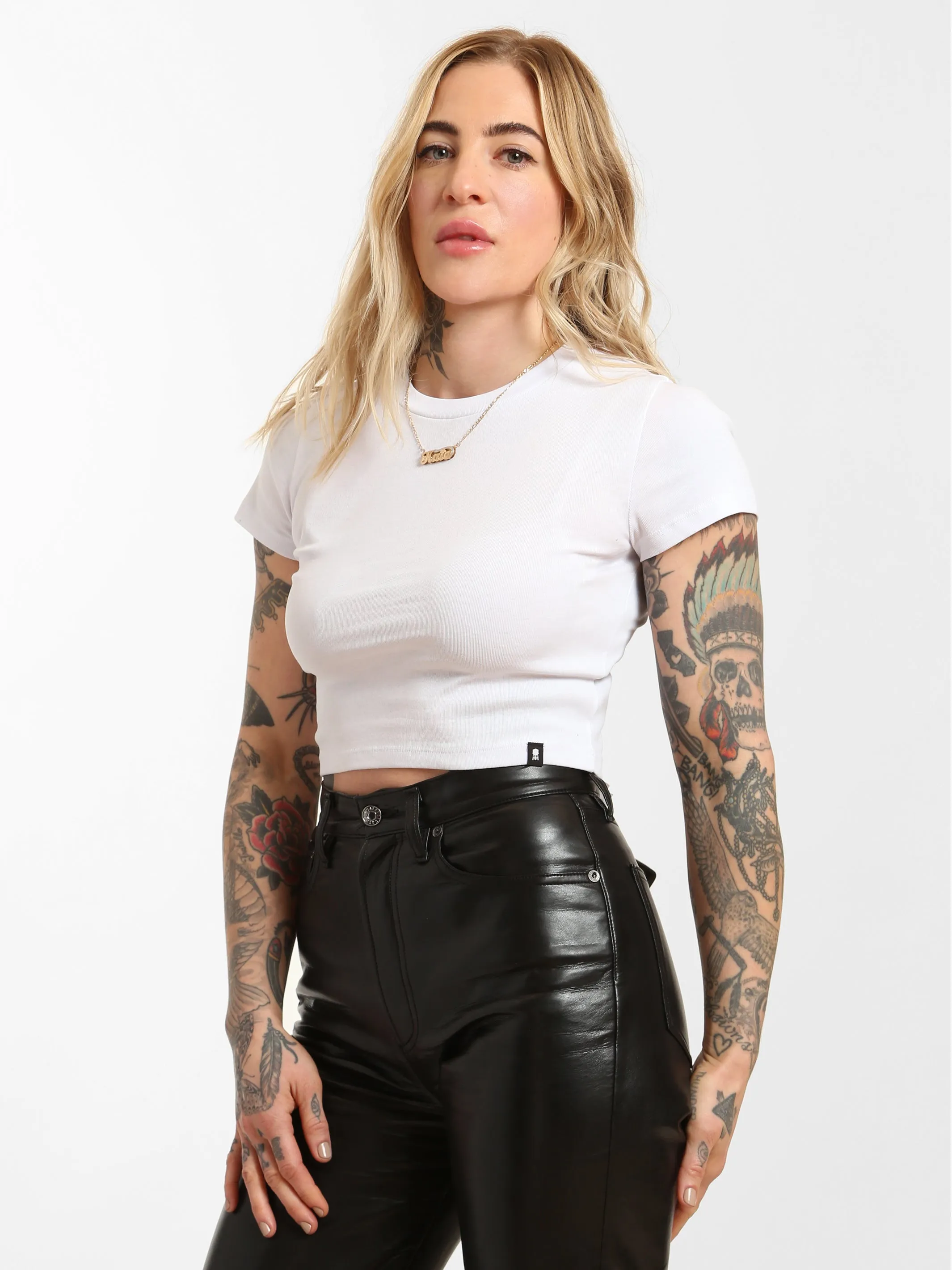 Women's Basic Crew Neck Cropped T-Shirt sold by Brooklyn Industries product image thumbnail 4