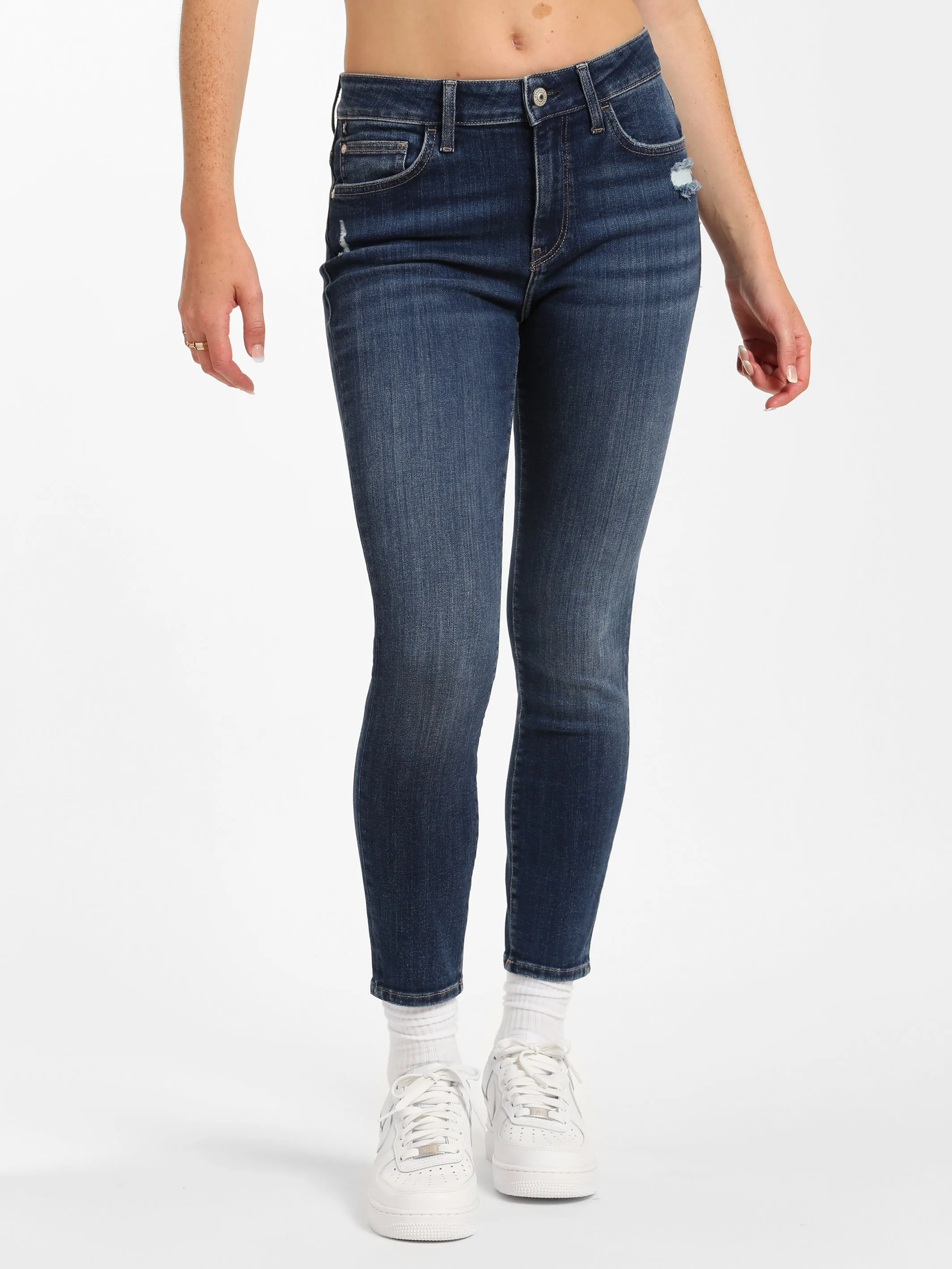 Coco High Rise Skinny Jeans in Dark Distressed Denim sold by Brooklyn Industries