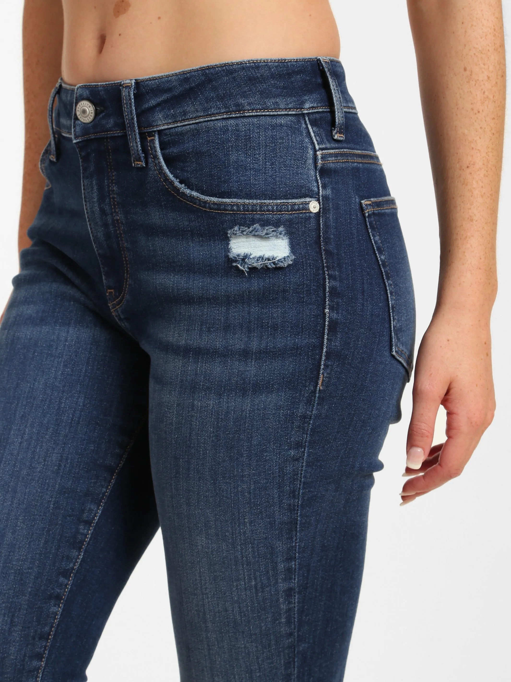 Coco High Rise Skinny Jeans in Dark Distressed Denim sold by Brooklyn Industries product image thumbnail 5