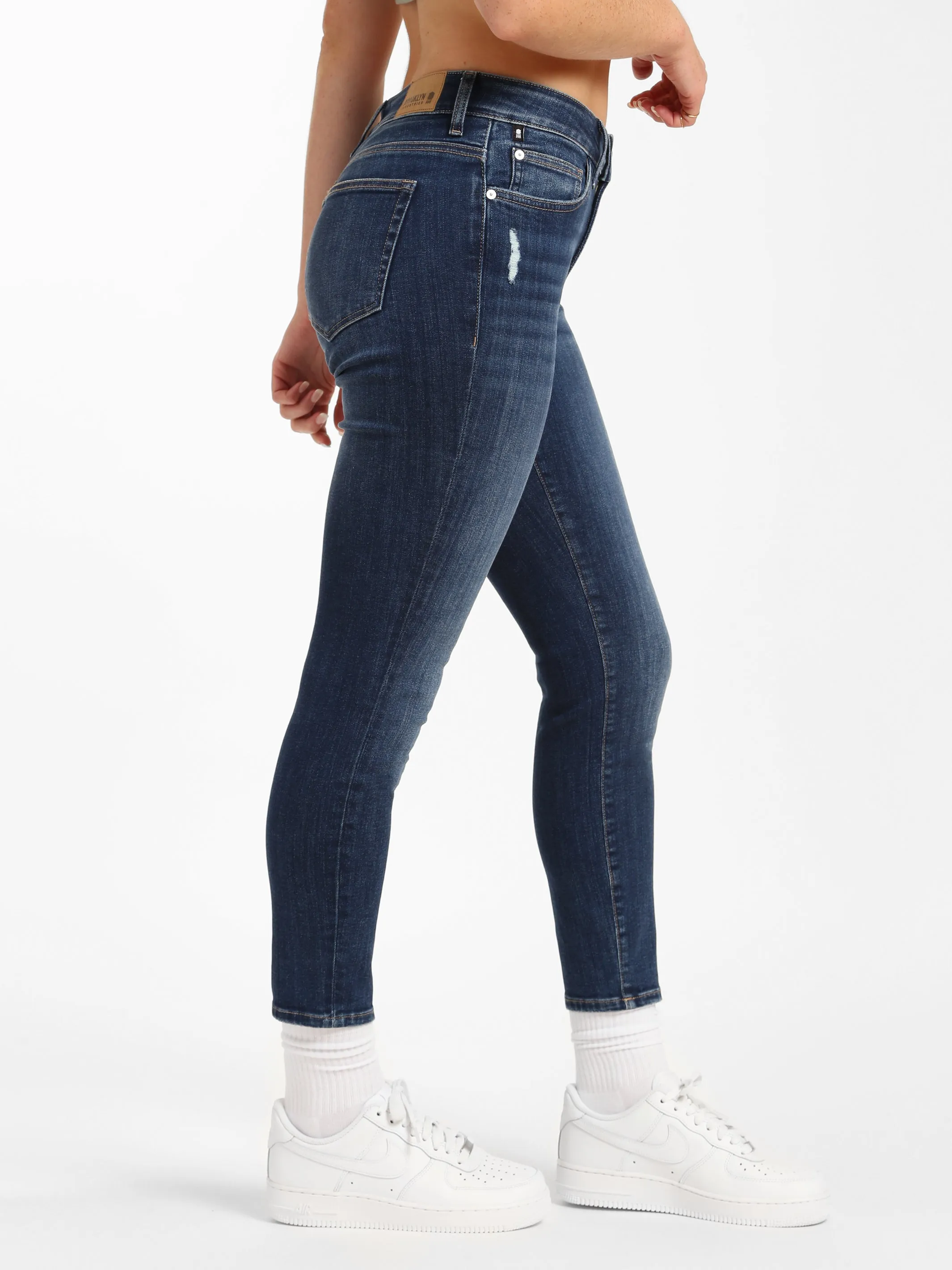 Coco High Rise Skinny Jeans in Dark Distressed Denim sold by Brooklyn Industries product image thumbnail 4