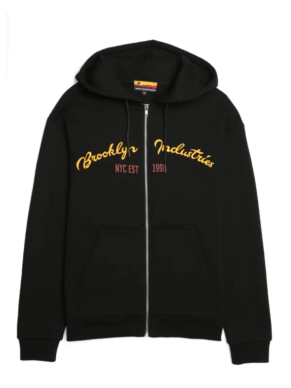 Men's BKI 1998 Zip Up Hoodie in Jet Black sold by Brooklyn Industries