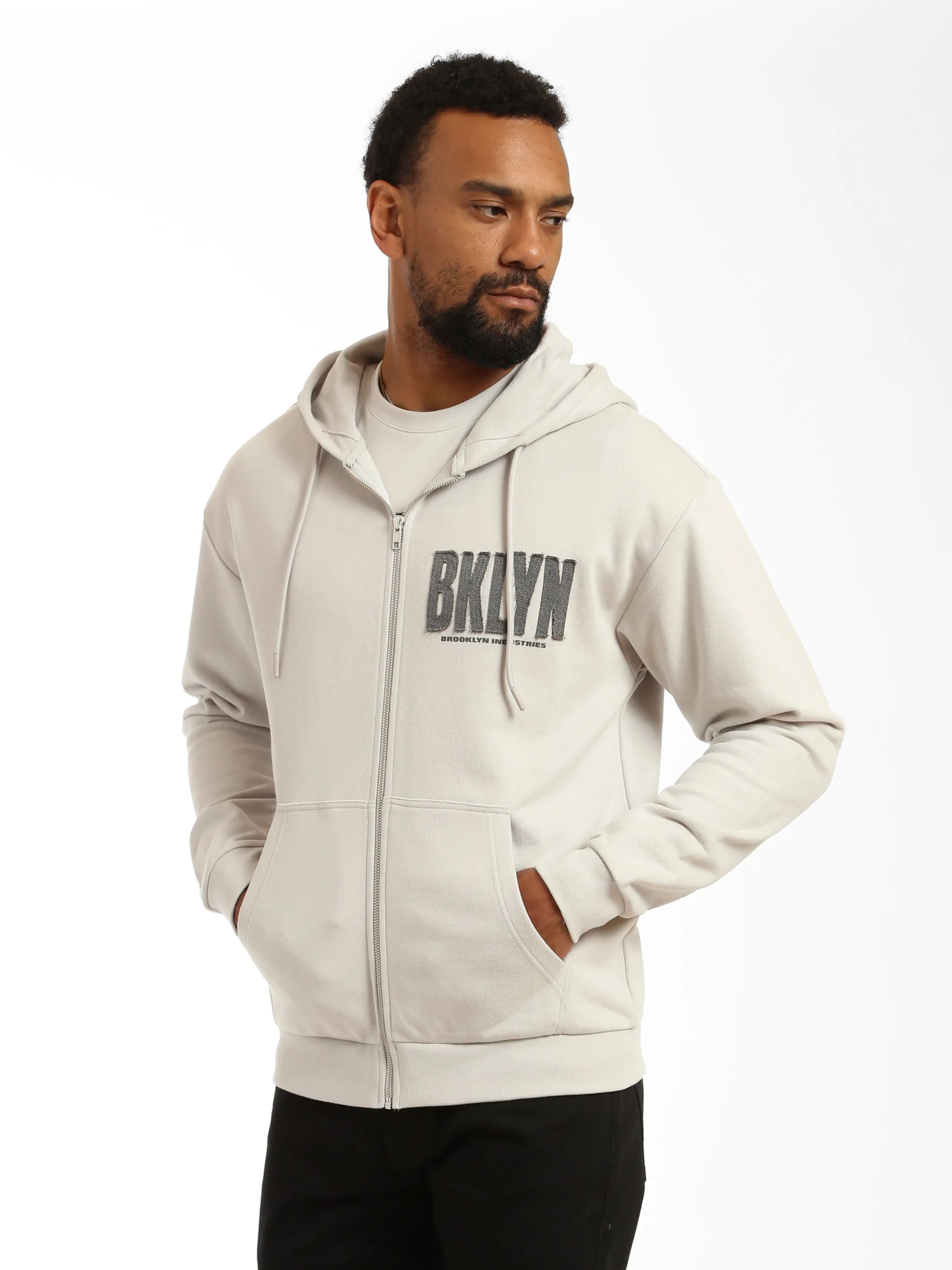 Men's Denim Patch Zip-Up Hoodie in Luna Rock sold by Brooklyn Industries product image thumbnail 3