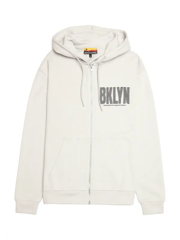 Men's Denim Patch Zip-Up Hoodie in Luna Rock sold by Brooklyn Industries
