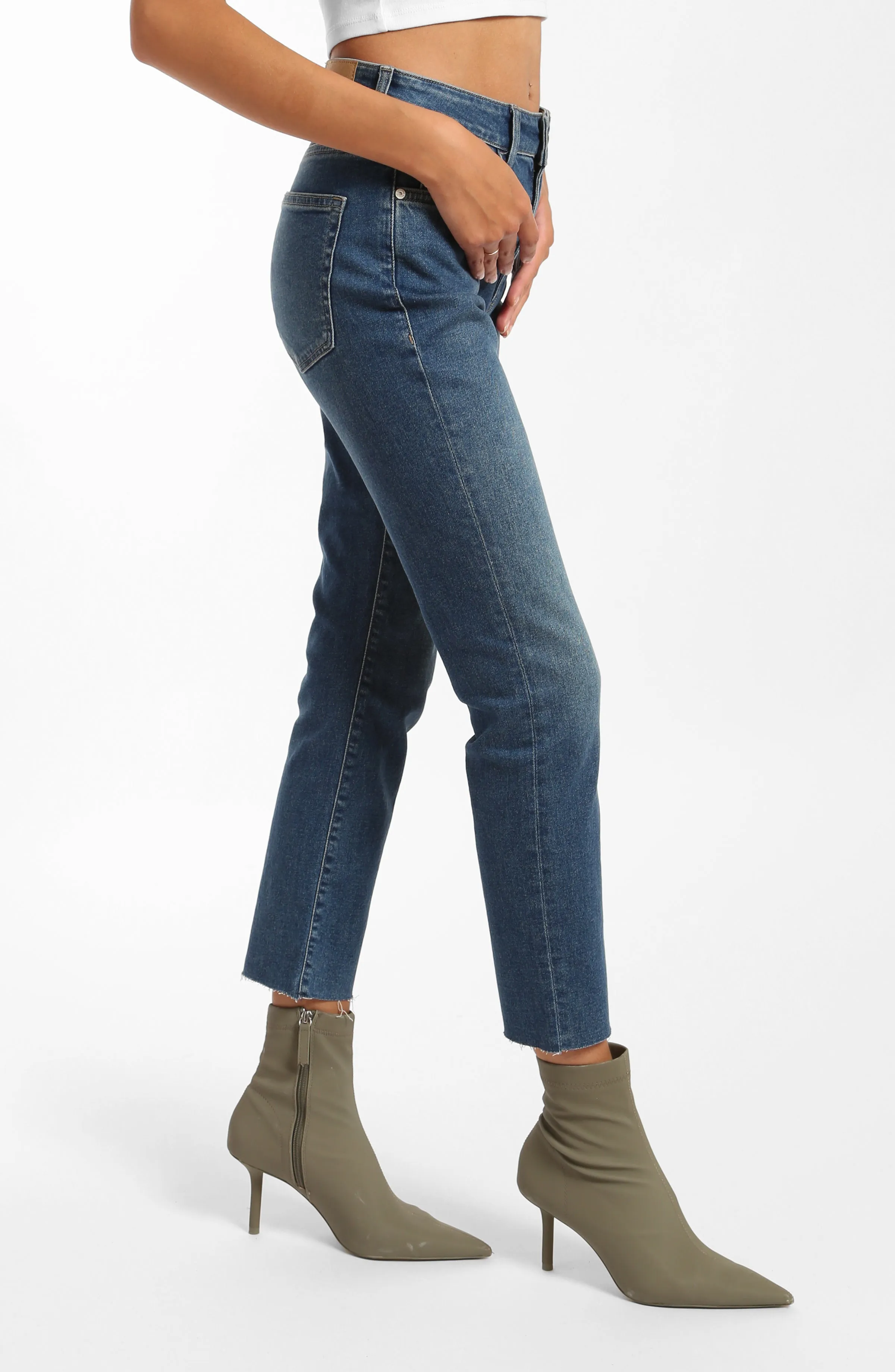 Court High Rise Cropped Straight Leg Jeans in Dark Blue Denim sold by Brooklyn Industries product image thumbnail 5