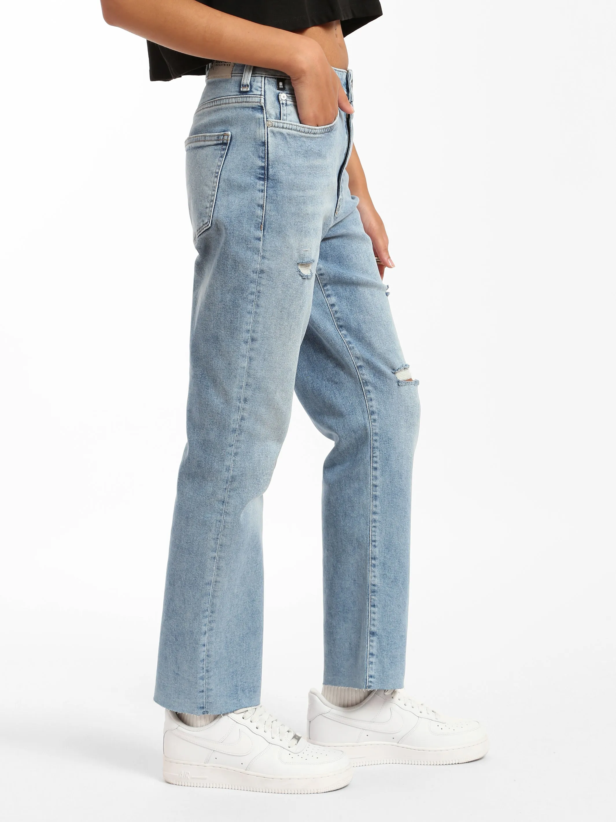 Meadow High Rise Boyfriend Jeans in Mid Ripped Denim sold by Brooklyn Industries product image thumbnail 5