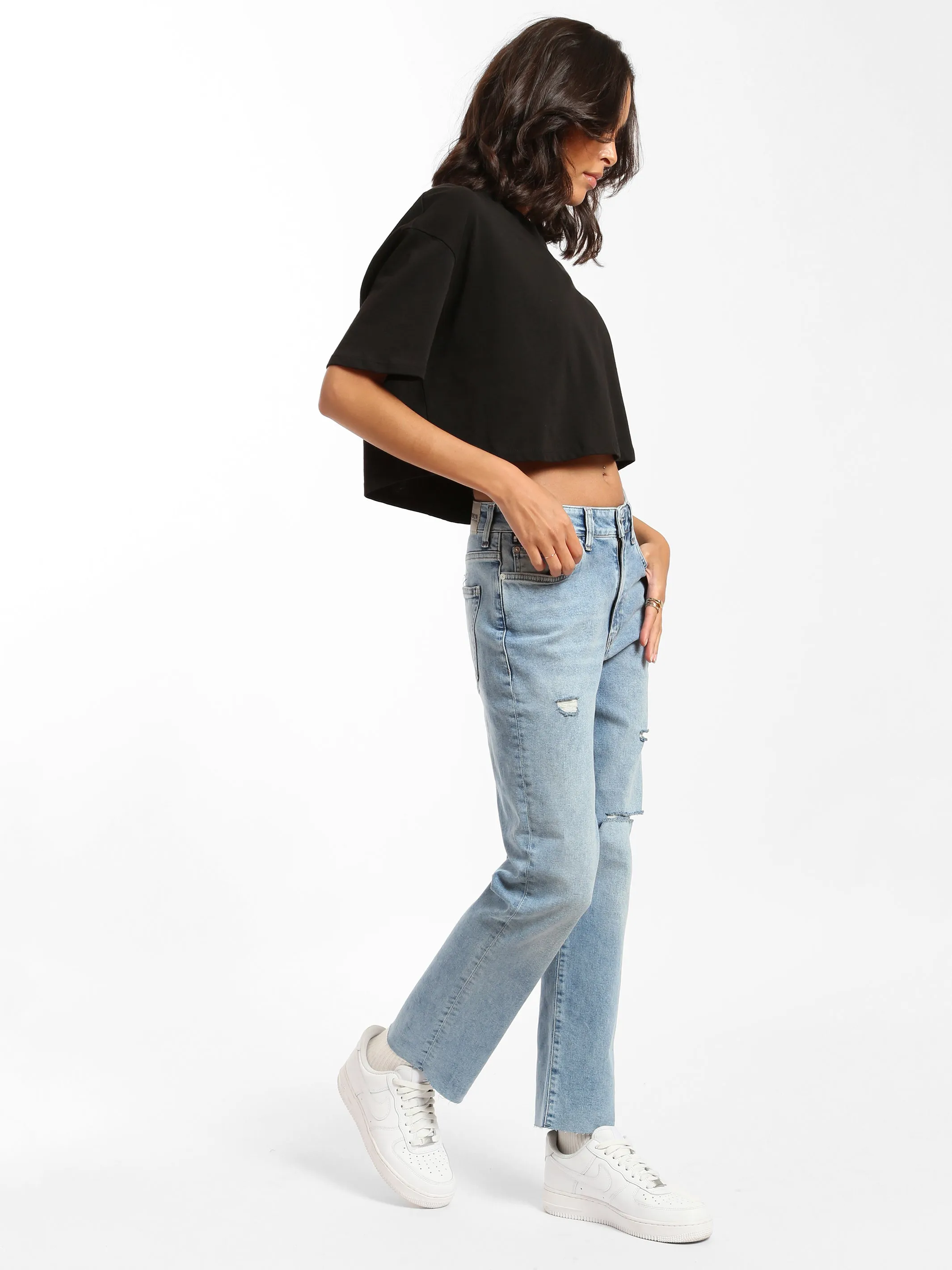 Meadow High Rise Boyfriend Jeans in Mid Ripped Denim sold by Brooklyn Industries product image thumbnail 3
