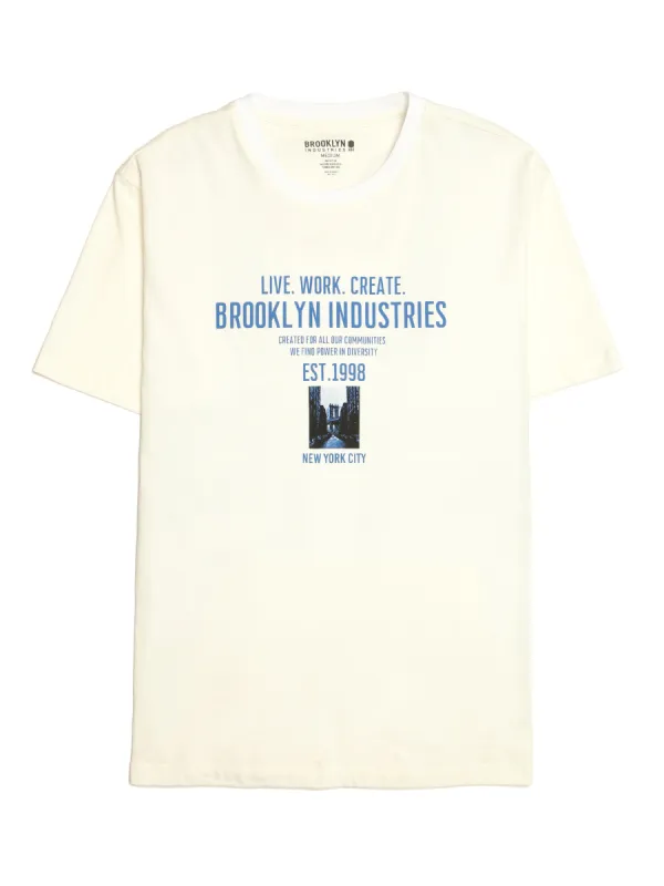 Men's BKI News T-shirt in Antique White sold by Brooklyn Industries