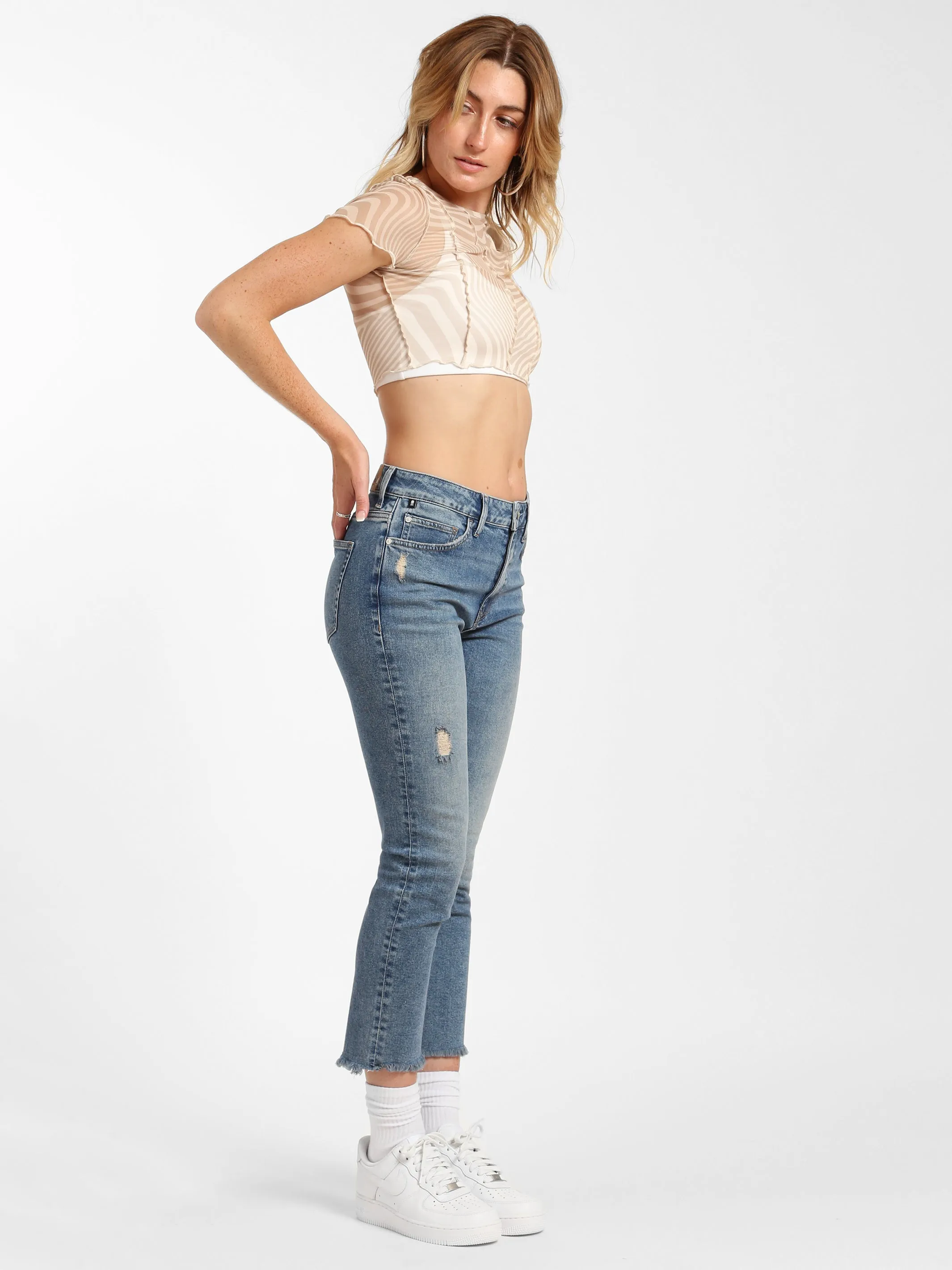 Court High Rise Cropped Straight Leg Jeans in Light Ripped Denim sold by Brooklyn Industries product image thumbnail 3