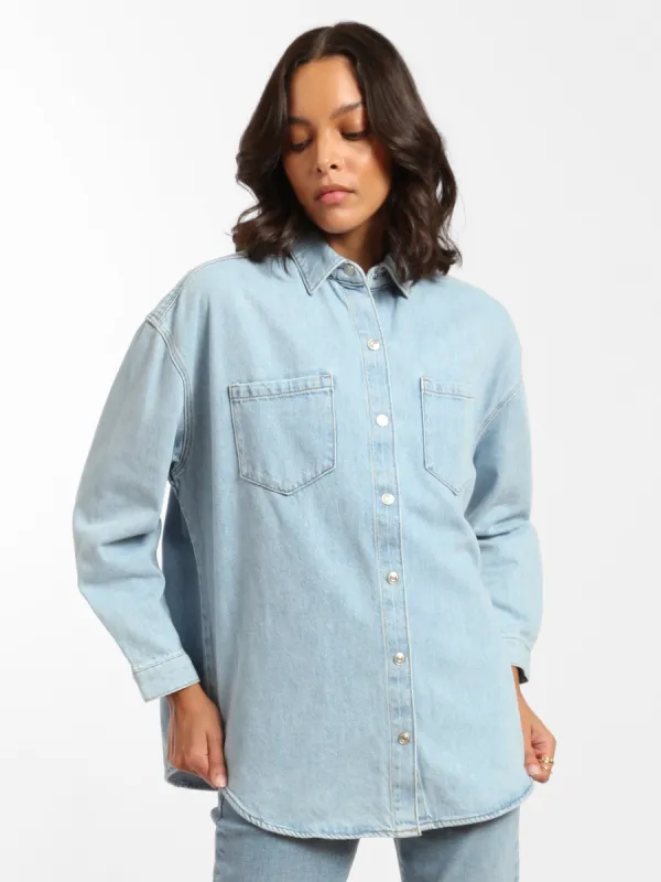 Whitney Denim Shirt in Bleached Denim sold by Brooklyn Industries