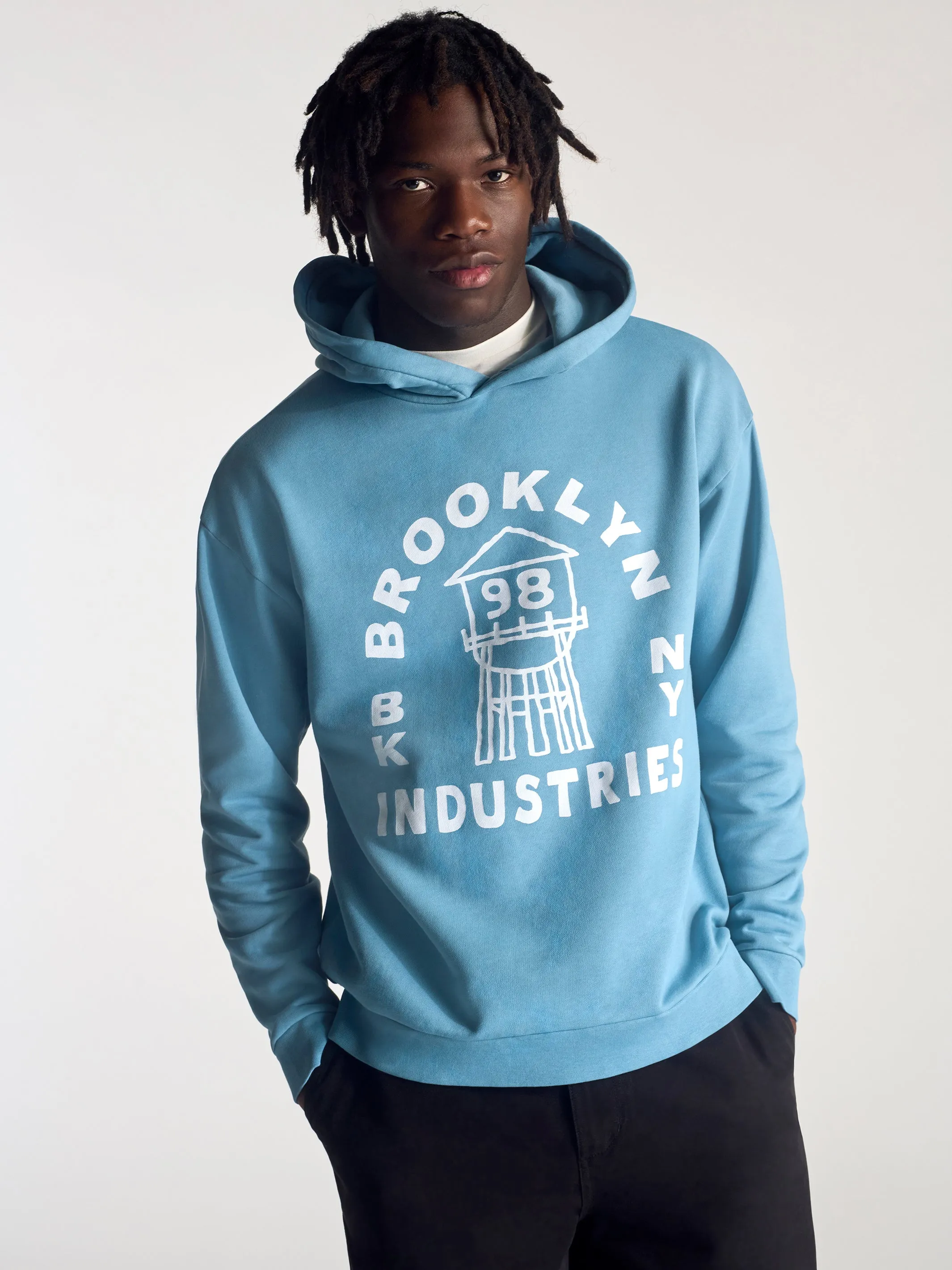 Men's Brooklyn Vintage Hooded Sweatshirt In Blue Shadow sold by Brooklyn Industries