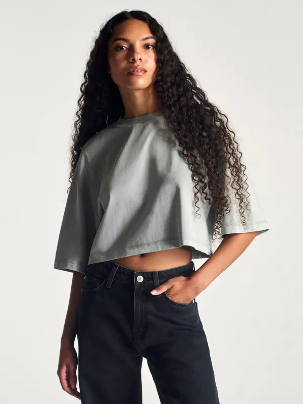 Women's York Oversized Cropped Tee In Fog sold by Brooklyn Industries